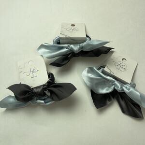 Lot of 6 Hive and Co Satin Hair Ties with Bow - 2 count Each Light Blue & Gray